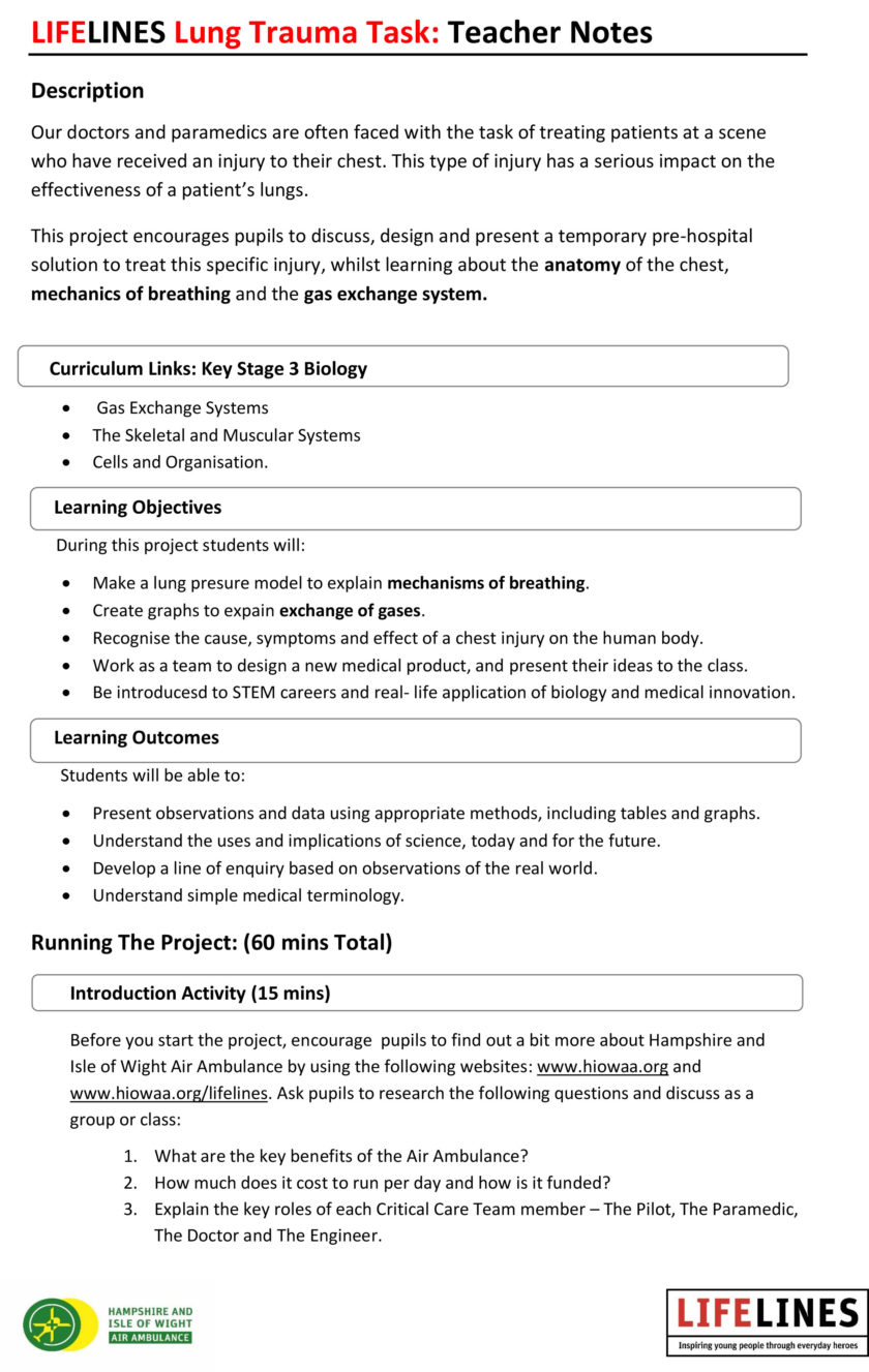 Trauma Task – Teachers notes